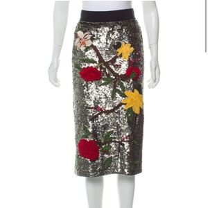 Floral Sequin Skirt - Black and Red